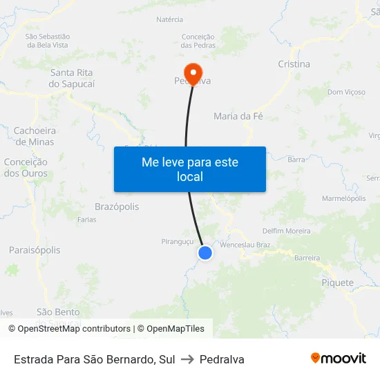 Estrada Para São Bernardo, Sul to Pedralva map