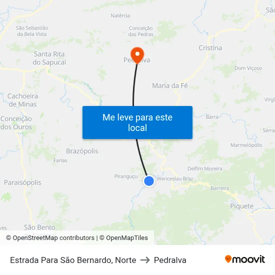 Estrada Para São Bernardo, Norte to Pedralva map