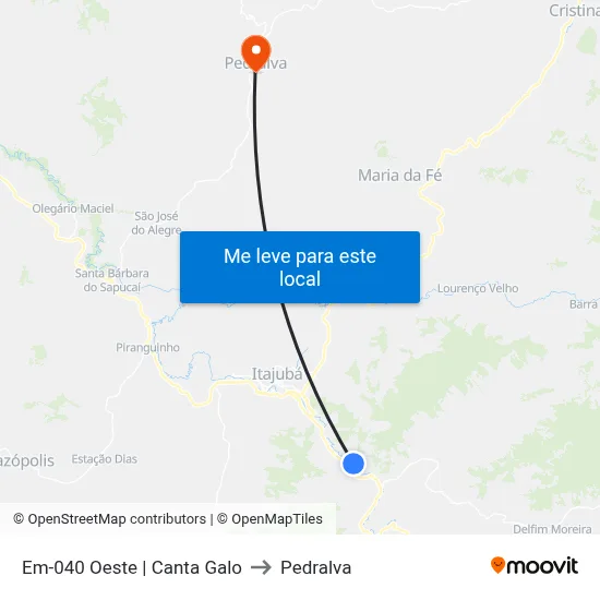 Em-040 Oeste | Canta Galo to Pedralva map