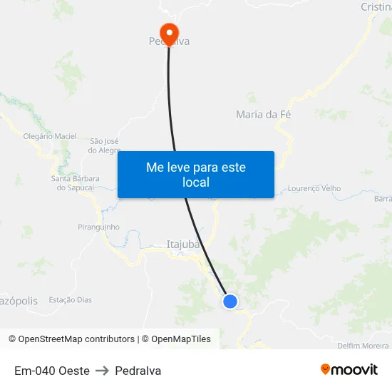 Em-040 Oeste to Pedralva map
