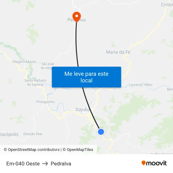 Em-040 Oeste to Pedralva map