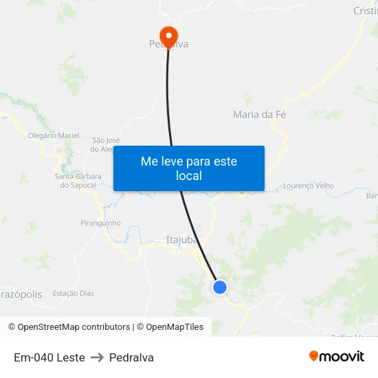 Em-040 Leste to Pedralva map