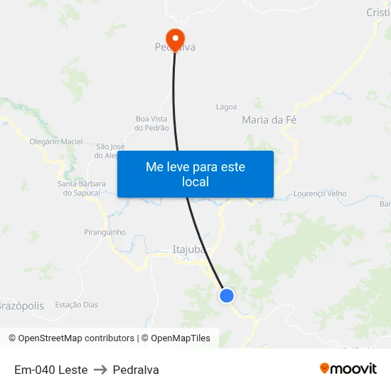 Em-040 Leste to Pedralva map