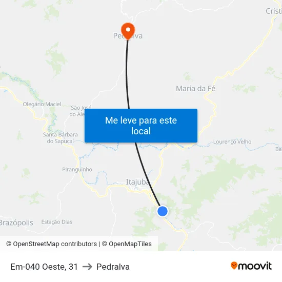 Em-040 Oeste, 31 to Pedralva map