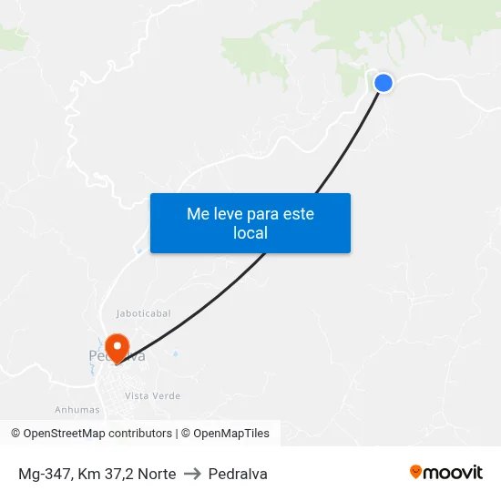 Mg-347, Km 37,2 Norte to Pedralva map