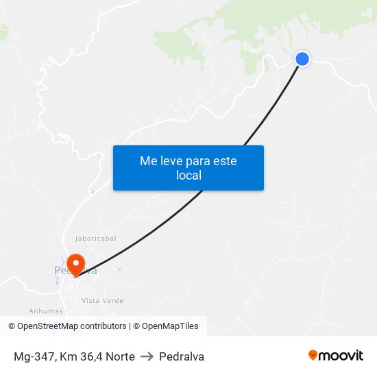 Mg-347, Km 36,4 Norte to Pedralva map