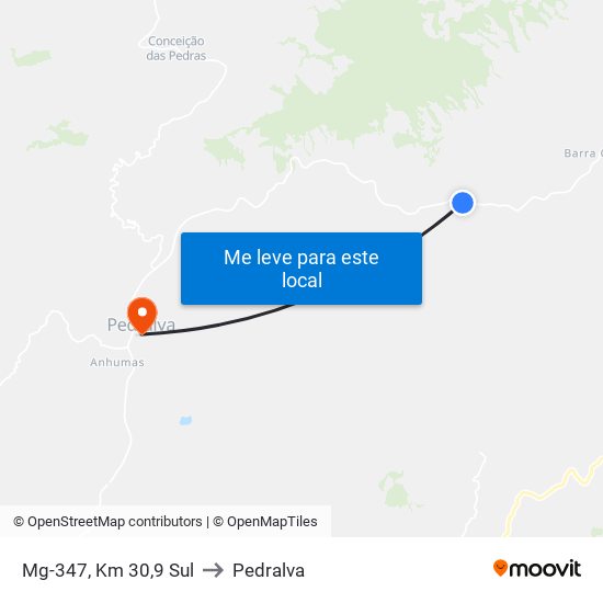 Mg-347, Km 30,9 Sul to Pedralva map