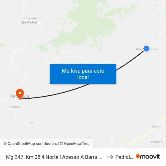 Mg-347, Km 25,4 Norte | Acesso A Barra Grande to Pedralva map