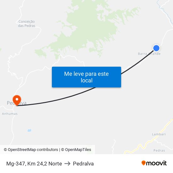 Mg-347, Km 24,2 Norte to Pedralva map