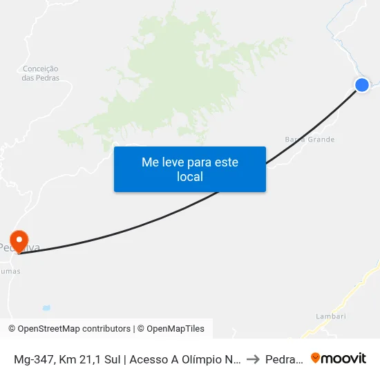 Mg-347, Km 21,1 Sul | Acesso A Olímpio Noronha to Pedralva map