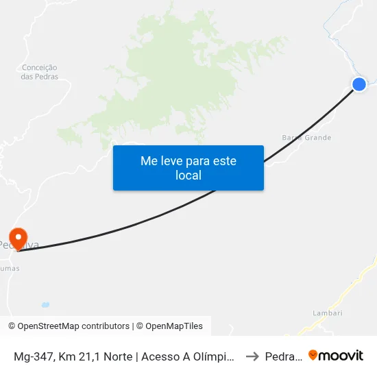 Mg-347, Km 21,1 Norte | Acesso A Olímpio Noronha to Pedralva map