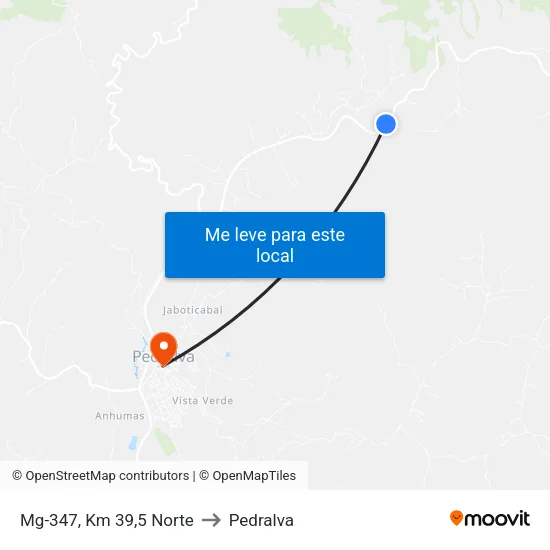 Mg-347, Km 39,5 Norte to Pedralva map