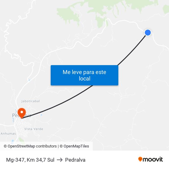 Mg-347, Km 34,7 Sul to Pedralva map