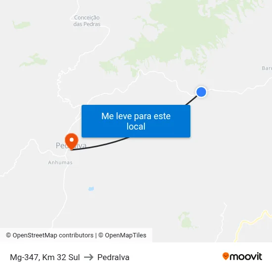 Mg-347, Km 32 Sul to Pedralva map