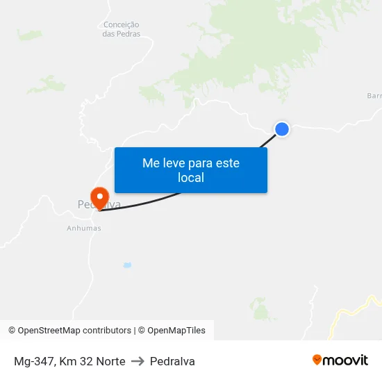 Mg-347, Km 32 Norte to Pedralva map