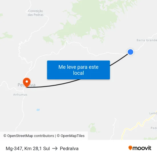 Mg-347, Km 28,1 Sul to Pedralva map