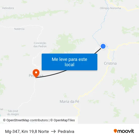 Mg-347, Km 19,8 Norte to Pedralva map