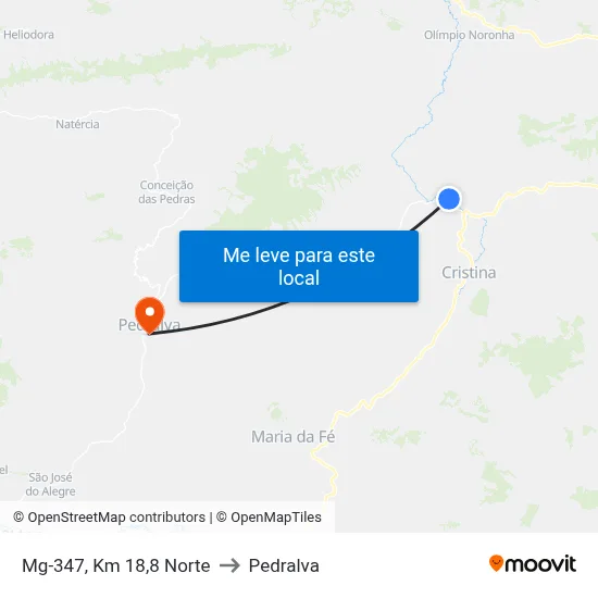 Mg-347, Km 18,8 Norte to Pedralva map