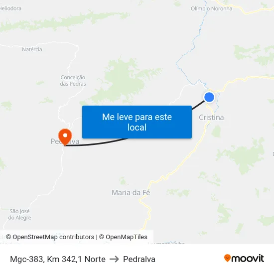 Mgc-383, Km 342,1 Norte to Pedralva map