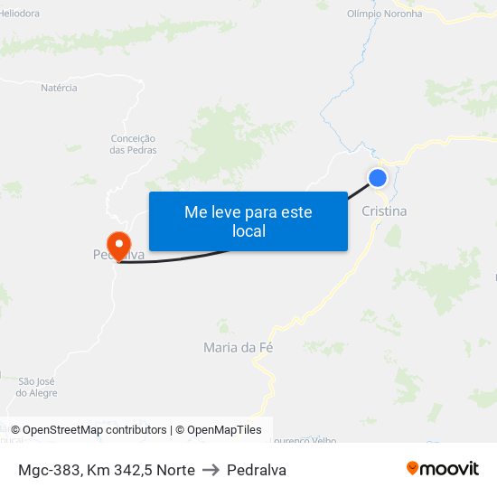 Mgc-383, Km 342,5 Norte to Pedralva map