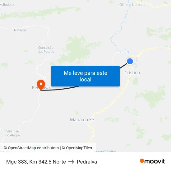 Mgc-383, Km 342,5 Norte to Pedralva map
