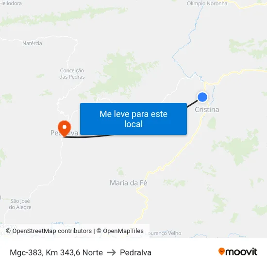 Mgc-383, Km 343,6 Norte to Pedralva map