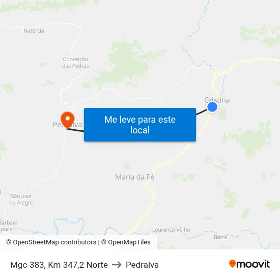 Mgc-383, Km 347,2 Norte to Pedralva map