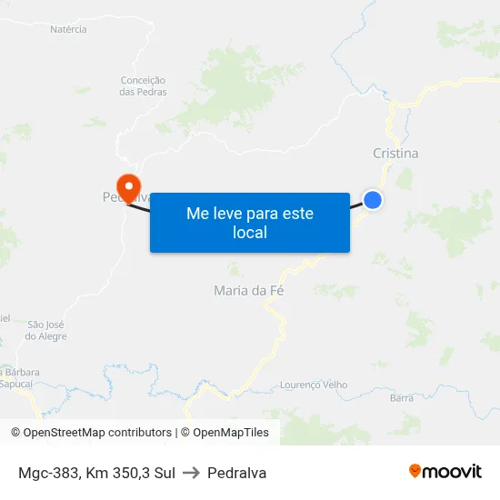 Mgc-383, Km 350,3 Sul to Pedralva map