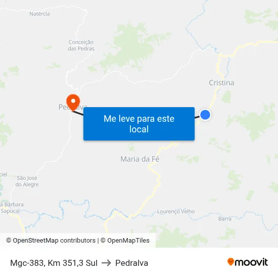 Mgc-383, Km 351,3 Sul to Pedralva map