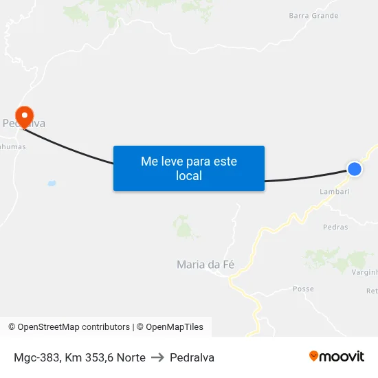 Mgc-383, Km 353,6 Norte to Pedralva map