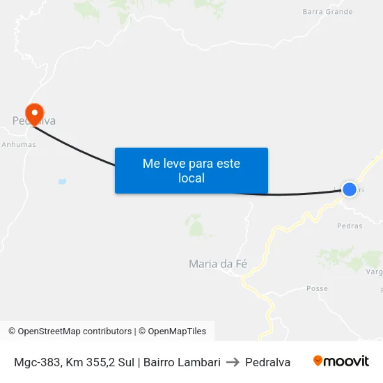Mgc-383, Km 355,2 Sul | Bairro Lambari to Pedralva map