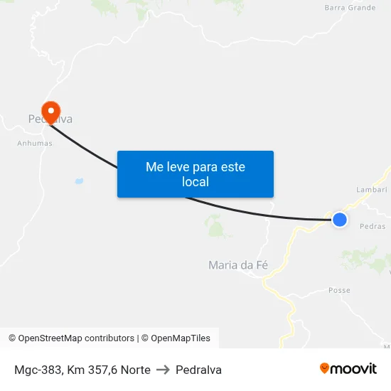Mgc-383, Km 357,6 Norte to Pedralva map