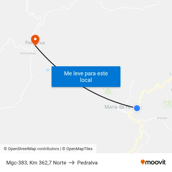 Mgc-383, Km 362,7 Norte to Pedralva map