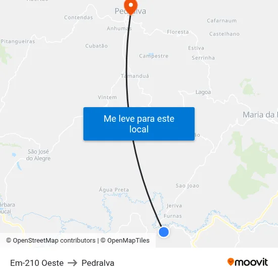 Em-210 Oeste to Pedralva map