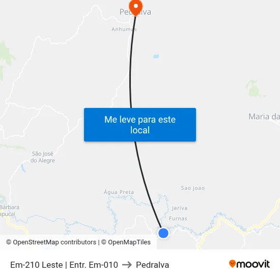 Em-210 Leste | Entr. Em-010 to Pedralva map