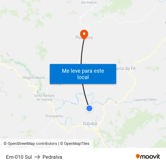 Em-010 Sul to Pedralva map