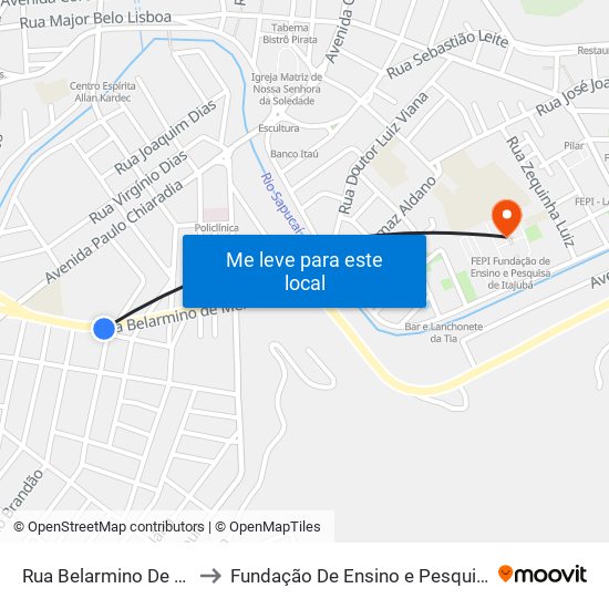 Rua Belarmino De Menezes, 321 to Fundação De Ensino e Pesquisa De Itajubá (FEPI) map