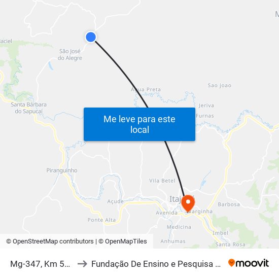 Mg-347, Km 58,1 Norte to Fundação De Ensino e Pesquisa De Itajubá (FEPI) map