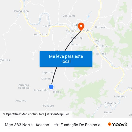 Mgc-383 Norte | Acesso Ao Bairro Pedra Vermelha to Fundação De Ensino e Pesquisa De Itajubá (FEPI) map