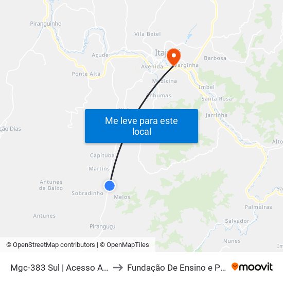 Mgc-383 Sul | Acesso Ao Bairro Pedra Vermelha to Fundação De Ensino e Pesquisa De Itajubá (FEPI) map