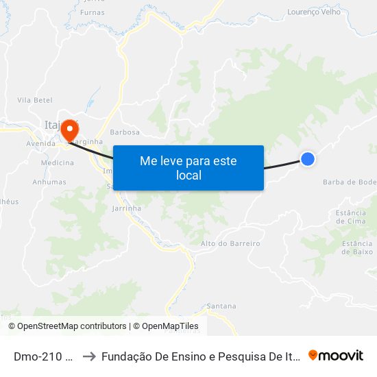 Dmo-210 Leste to Fundação De Ensino e Pesquisa De Itajubá (FEPI) map