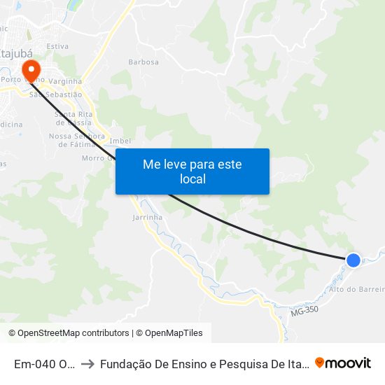 Em-040 Oeste to Fundação De Ensino e Pesquisa De Itajubá (FEPI) map