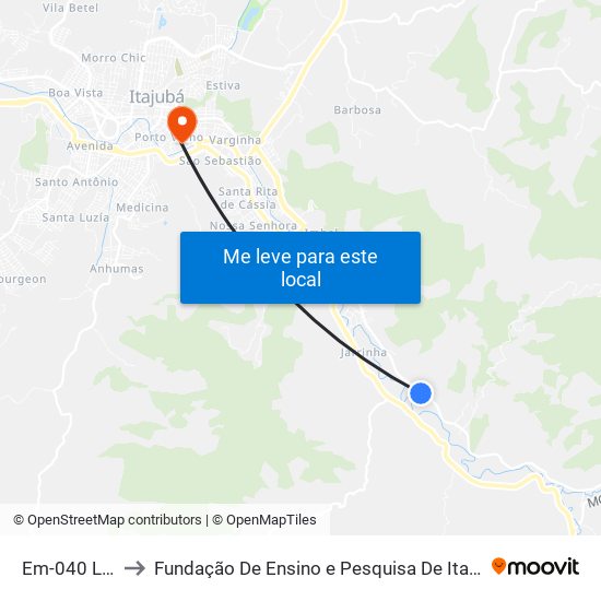 Em-040 Leste to Fundação De Ensino e Pesquisa De Itajubá (FEPI) map