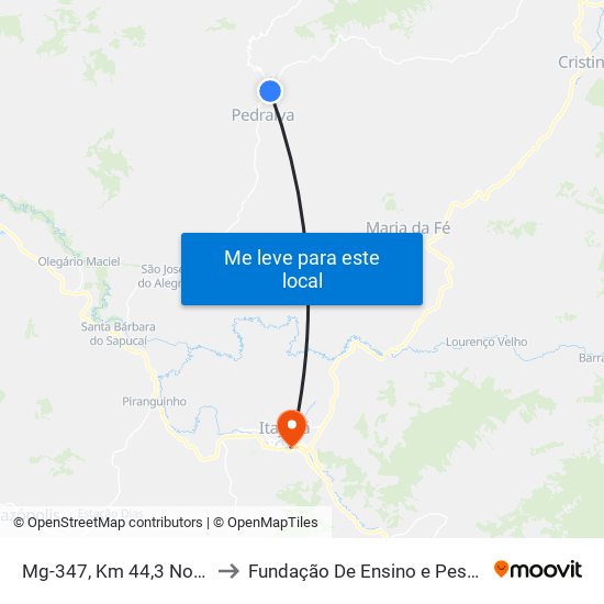 Mg-347, Km 44,3 Norte | Trevo Mg-458 to Fundação De Ensino e Pesquisa De Itajubá (FEPI) map