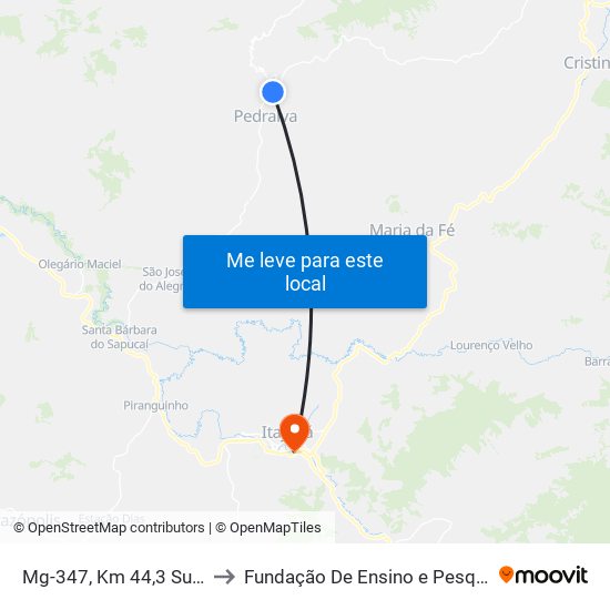 Mg-347, Km 44,3 Sul | Trevo Mg-458 to Fundação De Ensino e Pesquisa De Itajubá (FEPI) map