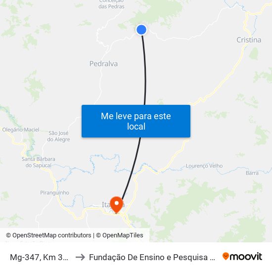 Mg-347, Km 36,9 Norte to Fundação De Ensino e Pesquisa De Itajubá (FEPI) map