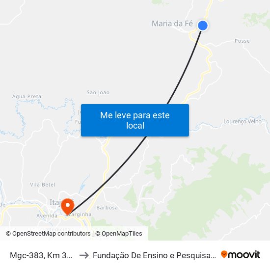 Mgc-383, Km 362,7 Norte to Fundação De Ensino e Pesquisa De Itajubá (FEPI) map