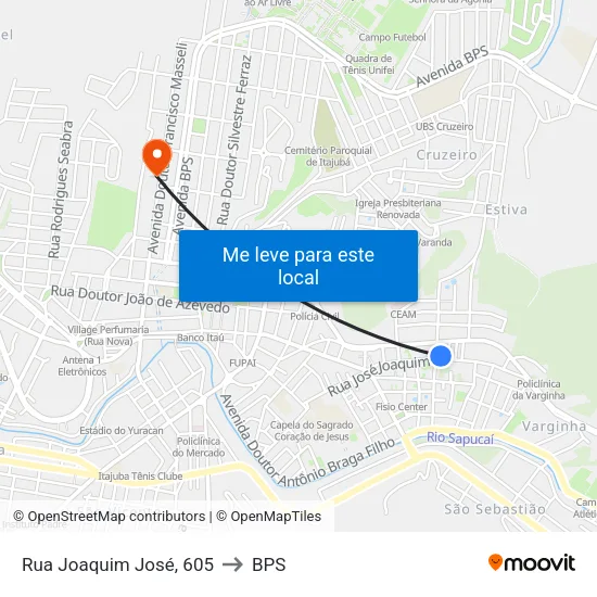 Rua Joaquim José, 605 to BPS map