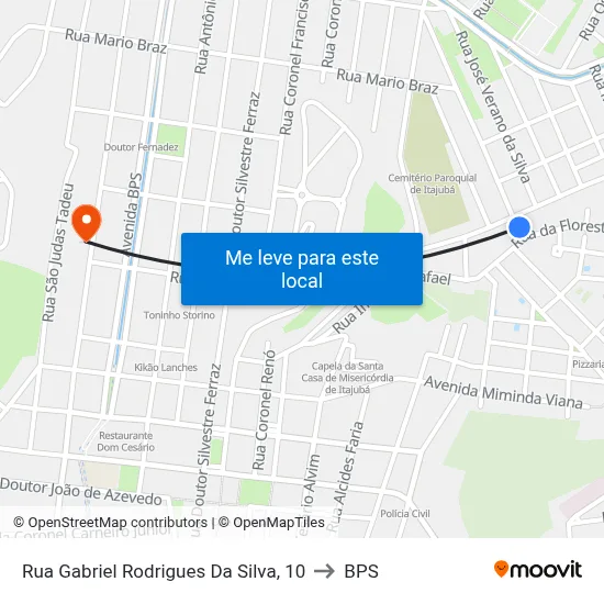 Rua Gabriel Rodrigues Da Silva, 10 to BPS map