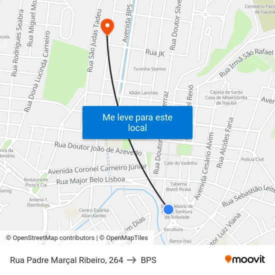 Rua Padre Marçal Ribeiro, 264 to BPS map
